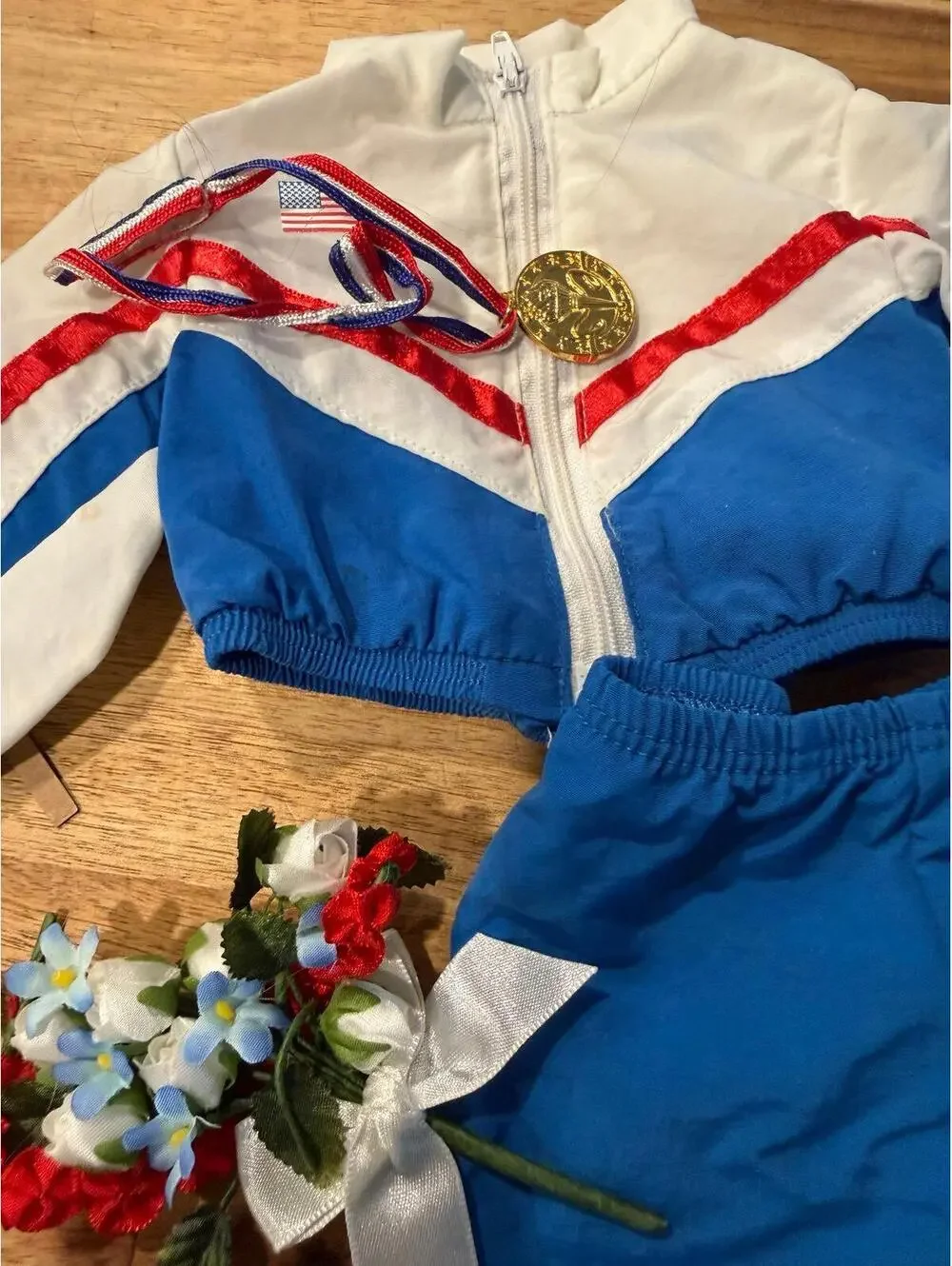 American Girl Doll Olympic Gymnastics 2004 Gold Med  Red White Blue A538 partial